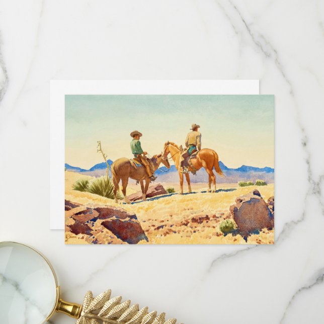 Zwei Cowboys zu Pferden von Maynard Dixon Dankeskarte (Vorderseite/Rückseite Beispiel)