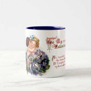 Zwei Cupid- und Gedicht-Tasse Zweifarbige Tasse