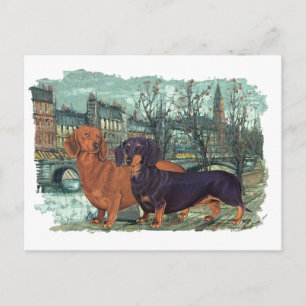 Zwei Dachshunde in der Stadt Postkarte