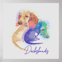 Zwei Dackeln Hunde Wasserfarbe Niedlich farbig