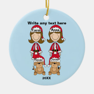 Zwei Damen mit zwei Hundeweihnachtsverzierung Keramik Ornament