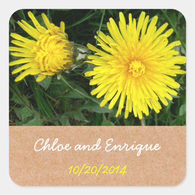 Zwei Dandelion Custom Wedding Quadratischer Aufkleber (Vorderseite)