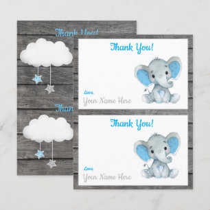 Zwei Dankeskarten pro Seite Elefant Junge Shower Einladung