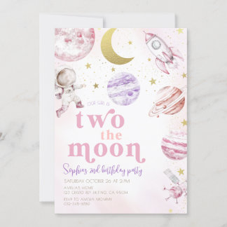 Zwei das Mond Girl's Birthday Girl Silver Einladung