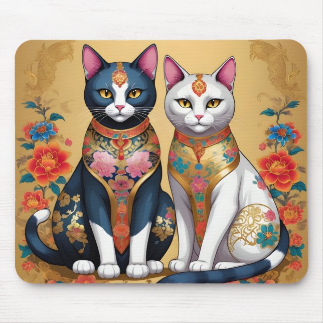 Zwei dekorative Blumenkatzen Mousepad (Vorne)