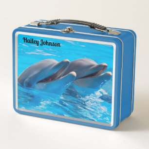 Zwei Delphine in blauem Wasser Metall Brotdose
