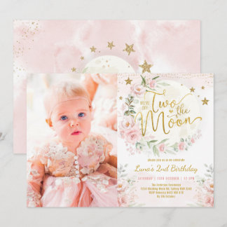 Zwei der blush Pink Blume 2. Geburtstagskarte Einladung