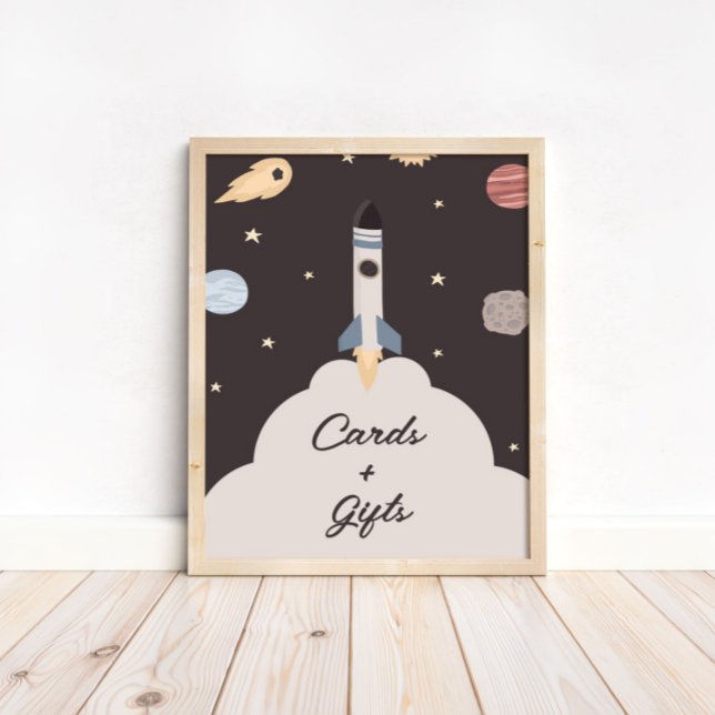 Zwei der Kinder im Weltraum auf dem Mond + Geschen Poster (A unique cards & gifts sign for your party table!)