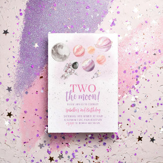 Zwei der Mond 2. Geburtstagskinder Weltraum Silver Einladung