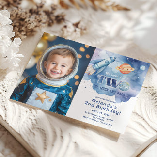 Zwei der Mond und das hintere Space Foto 2. Geburt Einladung
