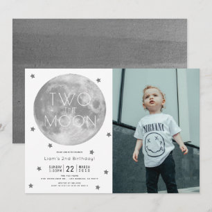 Zwei der Mond-weißes silbernes Jungen-Foto-2. Einladung