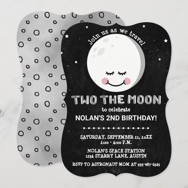Zwei der Mondgalaxie 2. Geburtstag Einladung (Vorne/Hinten)