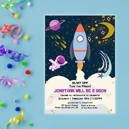 Zwei der Mondjunge Weltraumrakete 2. Geburtstag  Einladung
