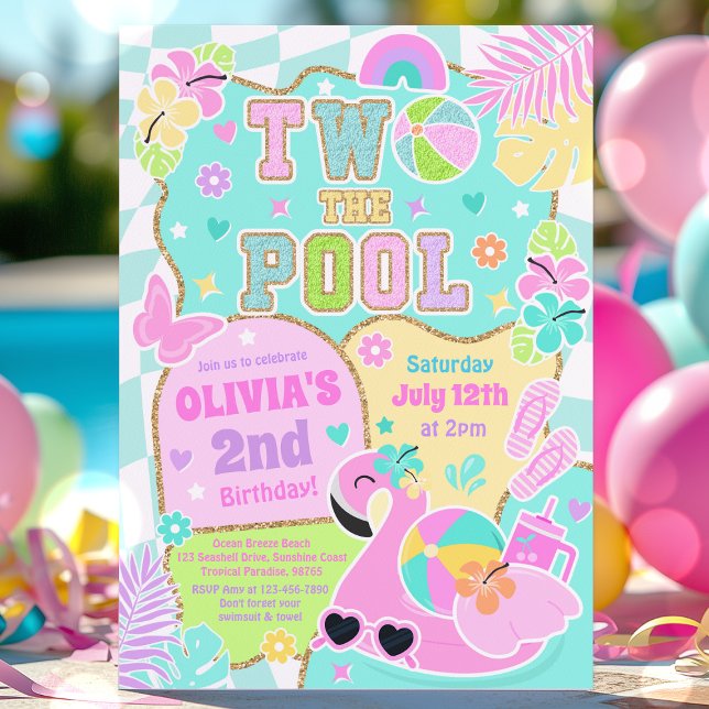 Zwei der Pool Preppy Girl 2. Geburtstag Pool Party Einladung (Von Creator hochgeladen)