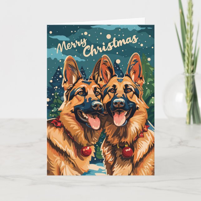 Zwei deutsche Hirten frohe Weihnachten Personalisi (Vorderseite)