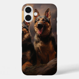 Zwei deutsche Hirten in der Abenddämmerung iPhone 16 Plus Hülle