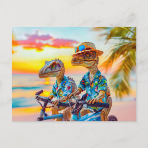 Zwei Dinos auf dem Sonnenuntergang Feiertagspostkarte