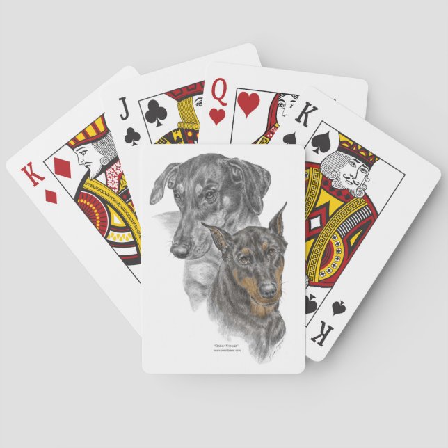 Zwei Doberman Pinscher Hunde spielen Karten Spielkarten (Rückseite)