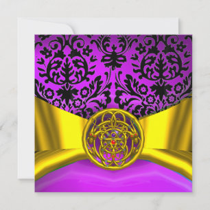 ZWEI DRACHEN GOLD LILA SCHWARZER DAMAST MONOGRAMM EINLADUNG