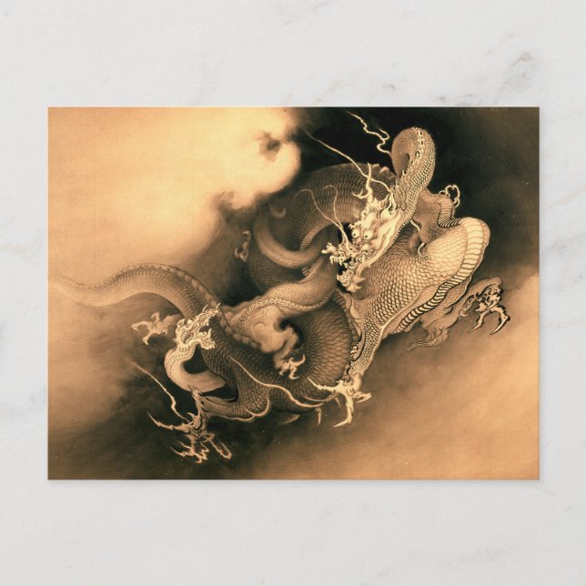 Zwei Drachen in Wolken (1885) von Kanō Hōgai Postkarte (Vorderseite)