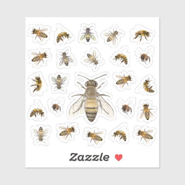 Zwei Dutzend realistische Honigbienen Aufkleber (Blatt)
