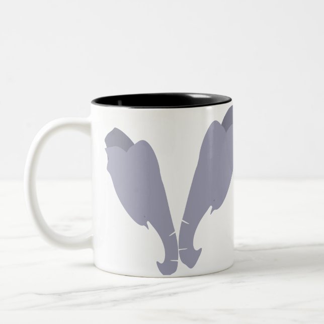 Zwei Elefant-Köpfe treffen sich zusammen Zweifarbige Tasse (Links)