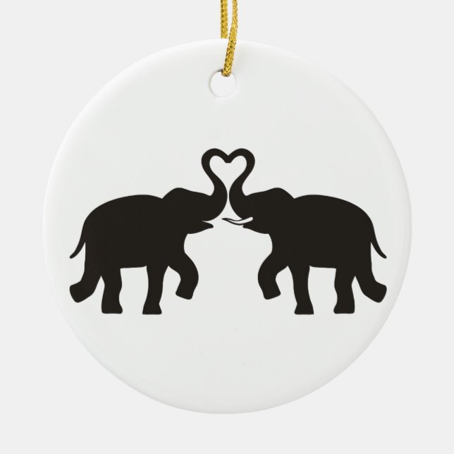 Zwei Elefanten-Liebe-Silhouetten Keramik Ornament (Vorne)