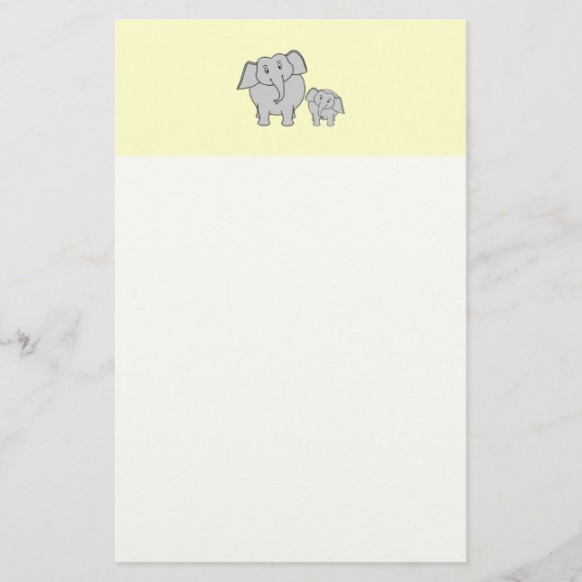 Zwei Elefanten. Niedlicher Erwachsener und Briefpapier (Vorderseite)