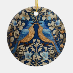 Zwei elegante blaue Vögel, inspiriert von William Keramik Ornament