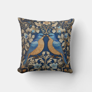 Zwei elegante Blue Birds William Morris Inspiriert Kissen