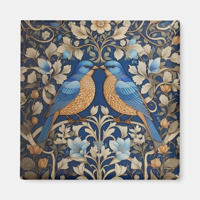 Zwei elegante Blue Birds William Morris Inspiriert Magnet (Vorne)