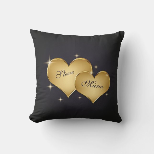 Zwei elegante Goldene Herznamen Kissen (Vorderseite)