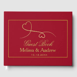 Zwei elegante Goldherzen | Carmine Red Wedding Gästebuch