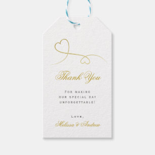 Zwei elegante Goldherzen Hochzeit 'Danke' Geschenkanhänger