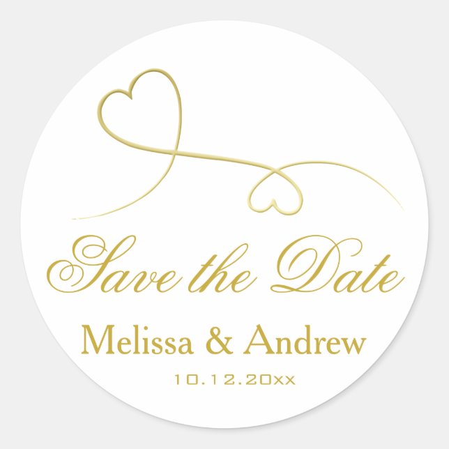 Zwei elegante Goldherzen | Hochzeit "Save the Date Runder Aufkleber (Vorderseite)