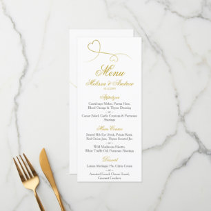 Zwei elegante Goldherzen Hochzeitsmenü Menükarte