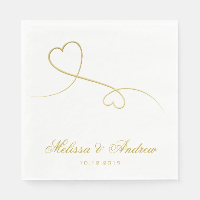 Zwei elegante Goldherzen | Personalisierte Hochzei Serviette (Vorderseite)