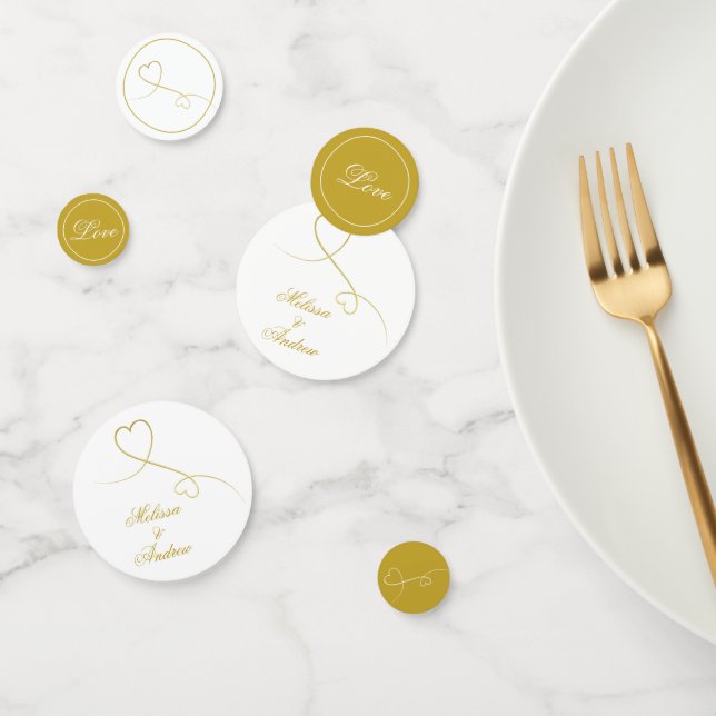 Zwei elegante Goldherzen | White & Gold Hochzeit Konfetti (Gruppe)
