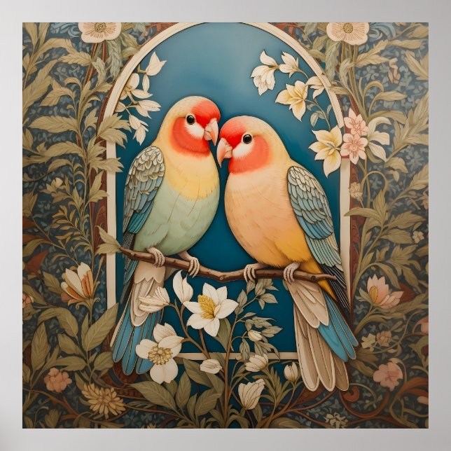 Zwei elegante Lovebirds Vintag Poster (Vorne)