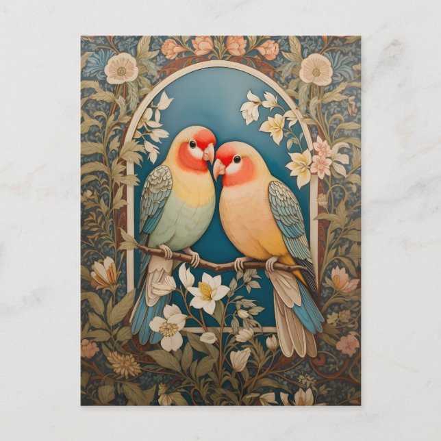 Zwei elegante Lovebirds Vintag Postkarte (Vorderseite)