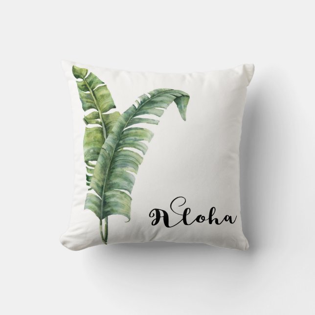 Zwei elegante Palm Blätter Tropical Aloha Chic Kissen (Vorderseite)