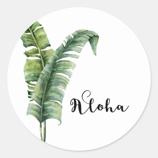 Zwei elegante Palm Blätter Tropical Aloha Wedding Runder Aufkleber (Vorderseite)