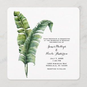 Zwei elegante Palm Blätter Tropical Simple Wedding Einladung