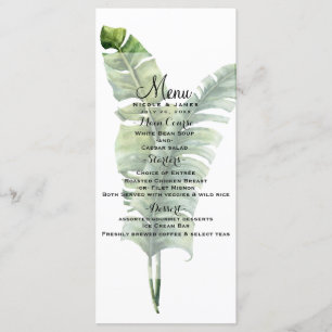 Zwei elegante Palm Blätter Tropisches Hochzeitsmen Menükarte