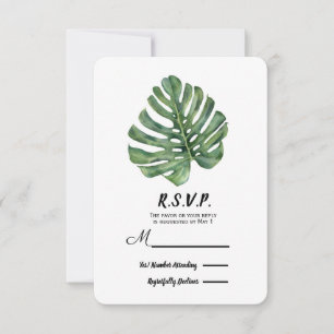 Zwei elegante Palmwedel Tropische Hochzeit RSVP Karte