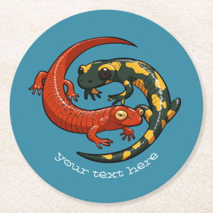 Zwei engagierte lächelnde Salamander Friends Carto Runder Pappuntersetzer