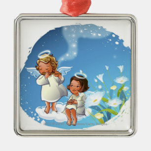 Zwei Engel, die auf den Wolken sitzen Ornament Aus Metall