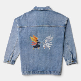 Zwei Engel mit großem Schwert mit offenen Flügeln Jeansjacke