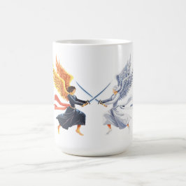 Zwei Engel mit großem Schwert mit offenen Flügeln Kaffeetasse