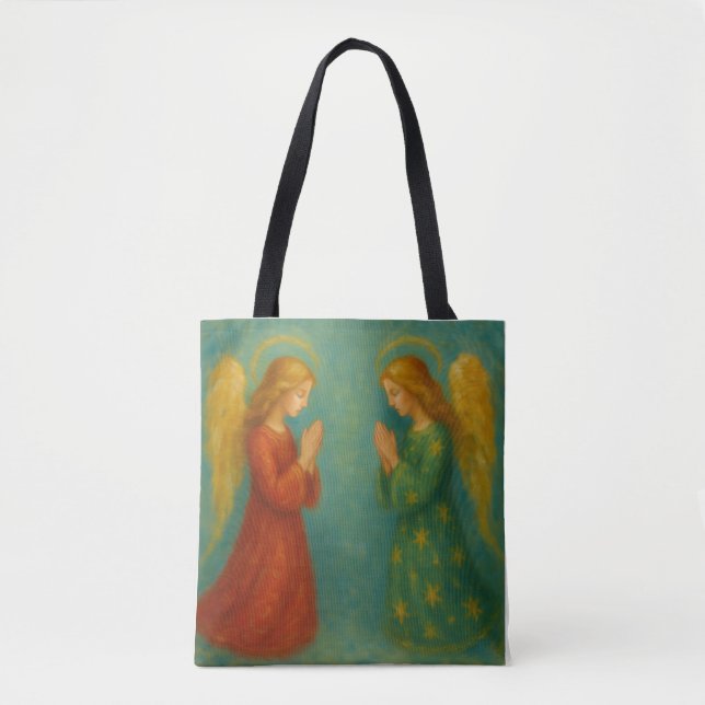 Zwei Engel Praying Tote-Tasche Tasche (Vorderseite)